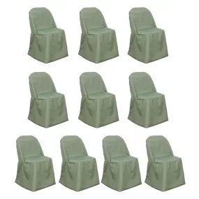 10 Pack Dusty Sage Green Polyester Folding Chair Covers, Reusable Stain Resistant Slip On Chair Covers