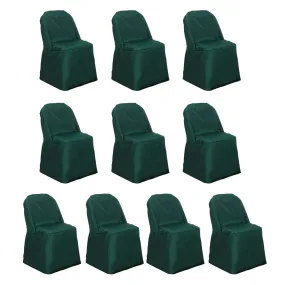 10 Pack Hunter Emerald Green Polyester Folding Chair Covers, Reusable Stain Resistant Slip On Chair Covers