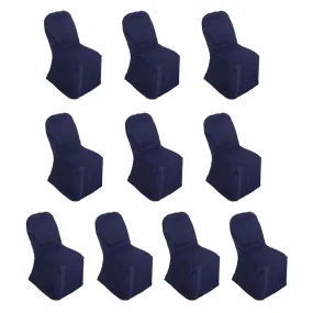 10 Pack Navy Blue Polyester Banquet Chair Covers, Reusable Stain Resistant Slip On Chair Covers