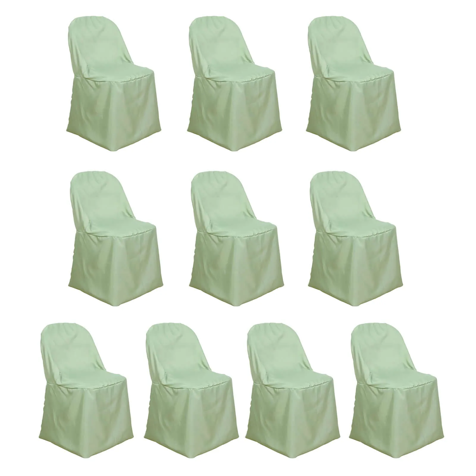 10 Pack Sage Green Polyester Folding Chair Covers, Reusable Stain Resistant Slip On Chair Covers