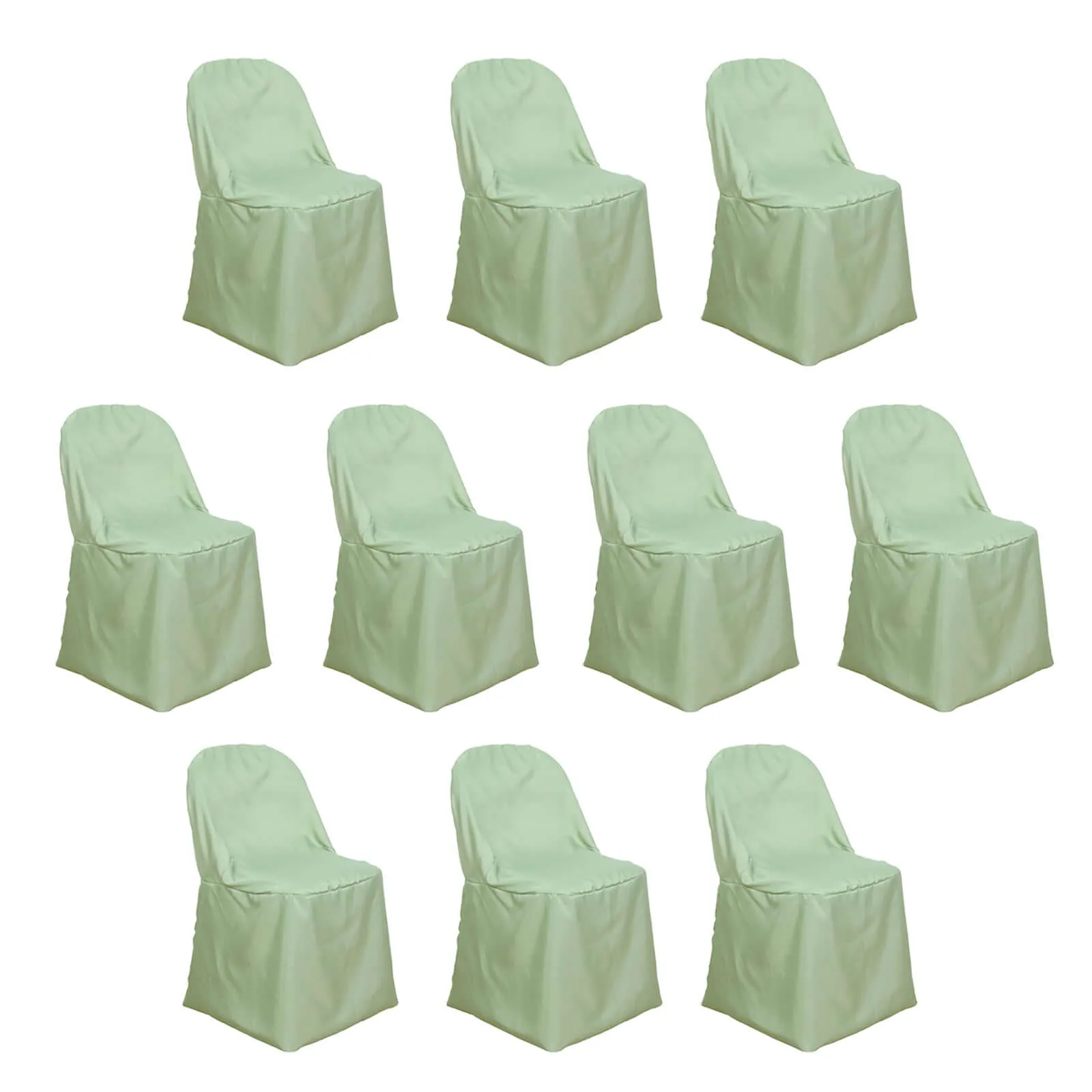 10 Pack Sage Green Polyester Folding Chair Covers, Reusable Stain Resistant Slip On Chair Covers