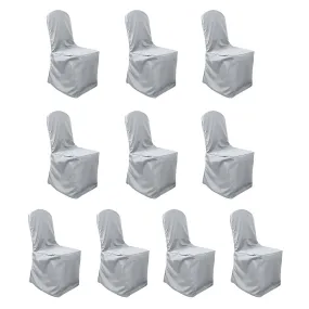 10 Pack Silver Polyester Banquet Chair Covers, Reusable Stain Resistant Slip On Chair Covers