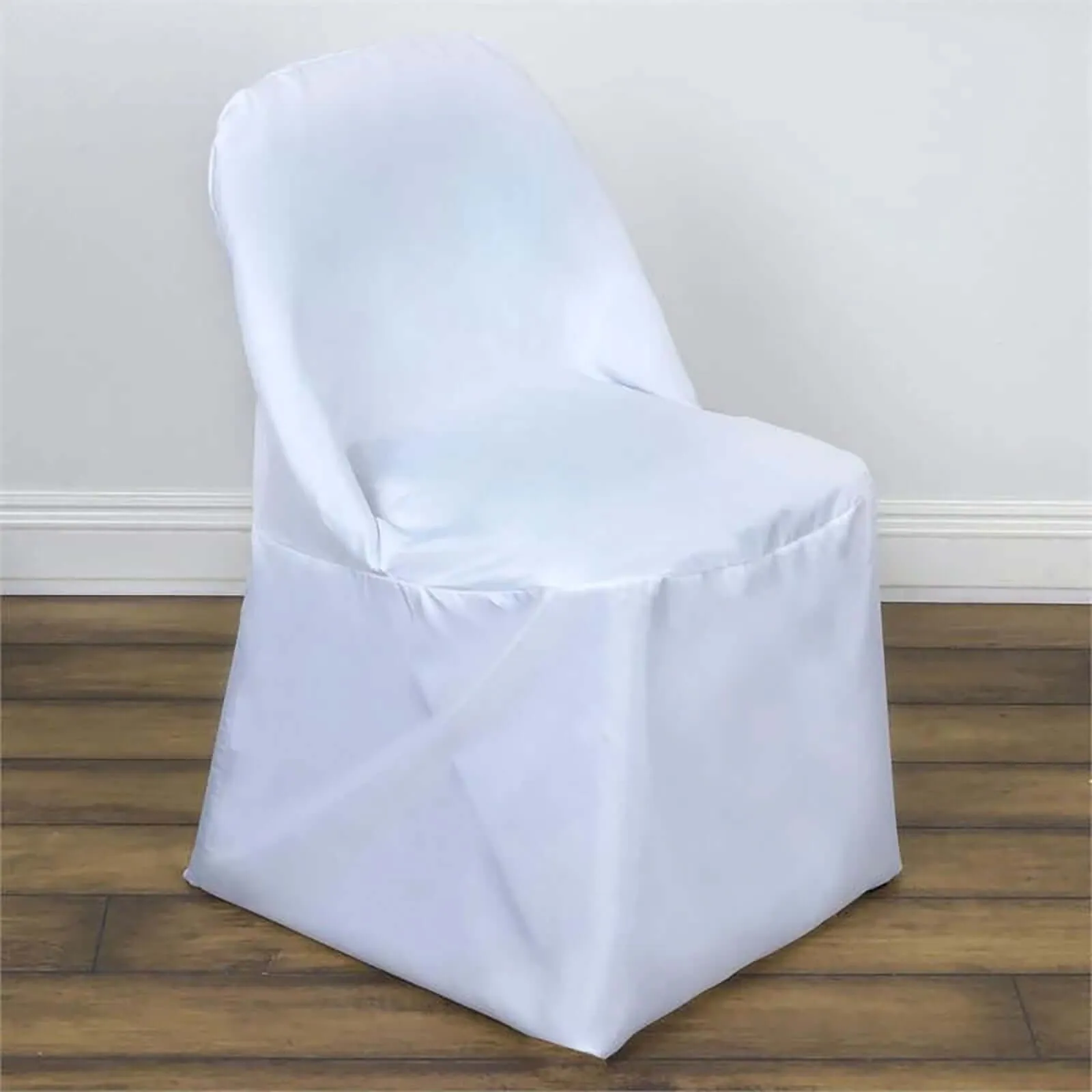 10 Pack White Polyester Folding Chair Covers, Reusable Stain Resistant Slip On Chair Covers