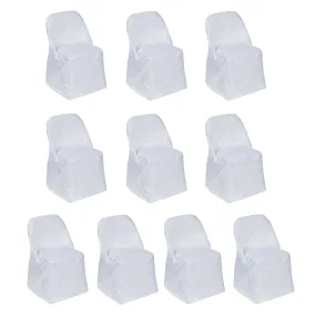 10 Pack White Polyester Folding Chair Covers, Reusable Stain Resistant Slip On Chair Covers