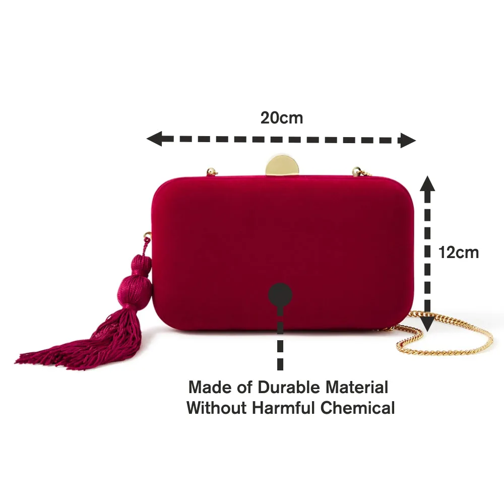 Accessorize London Women's Red Velvet Hardcase Clutch