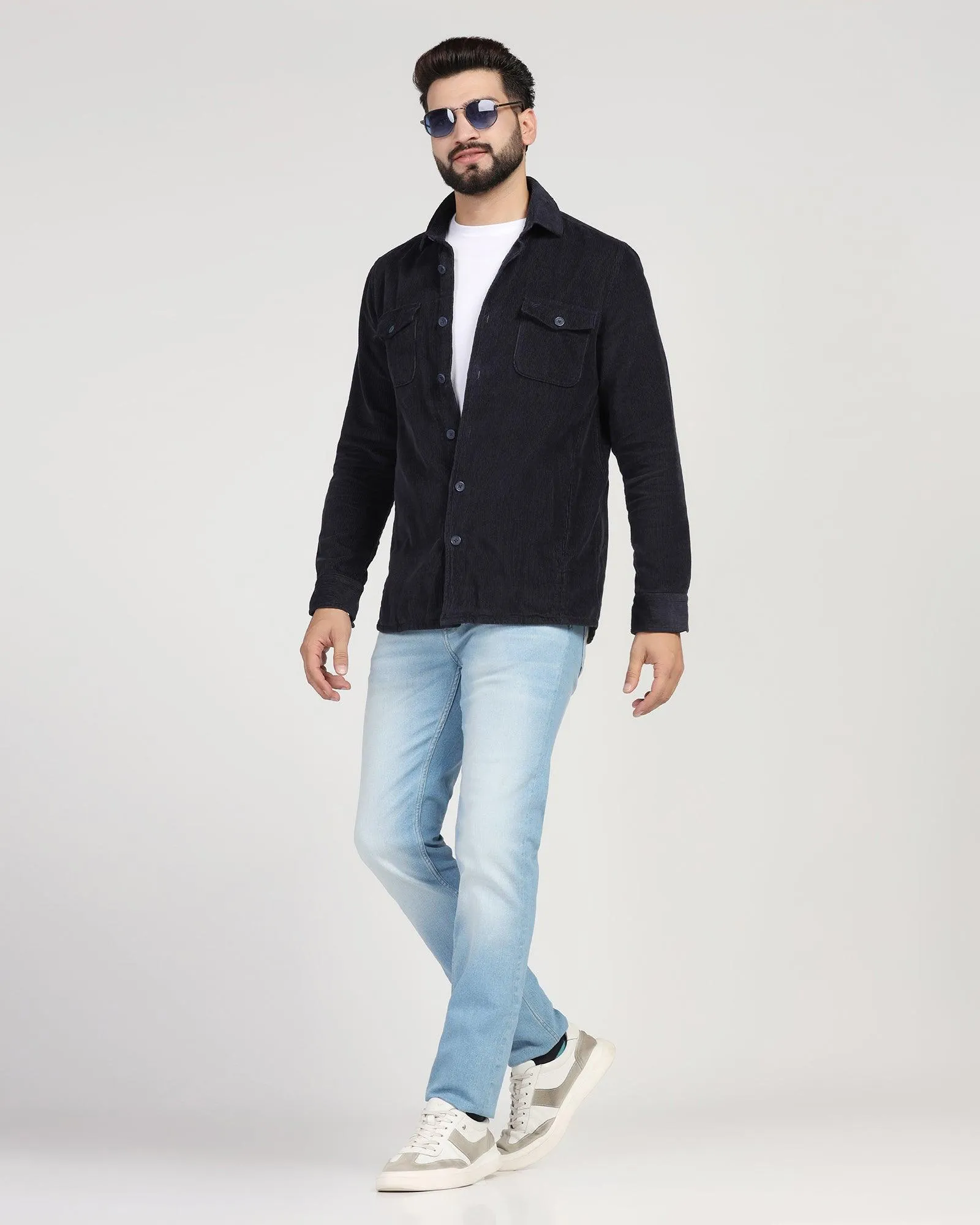 Casual Navy Textured Overshirt - Miami