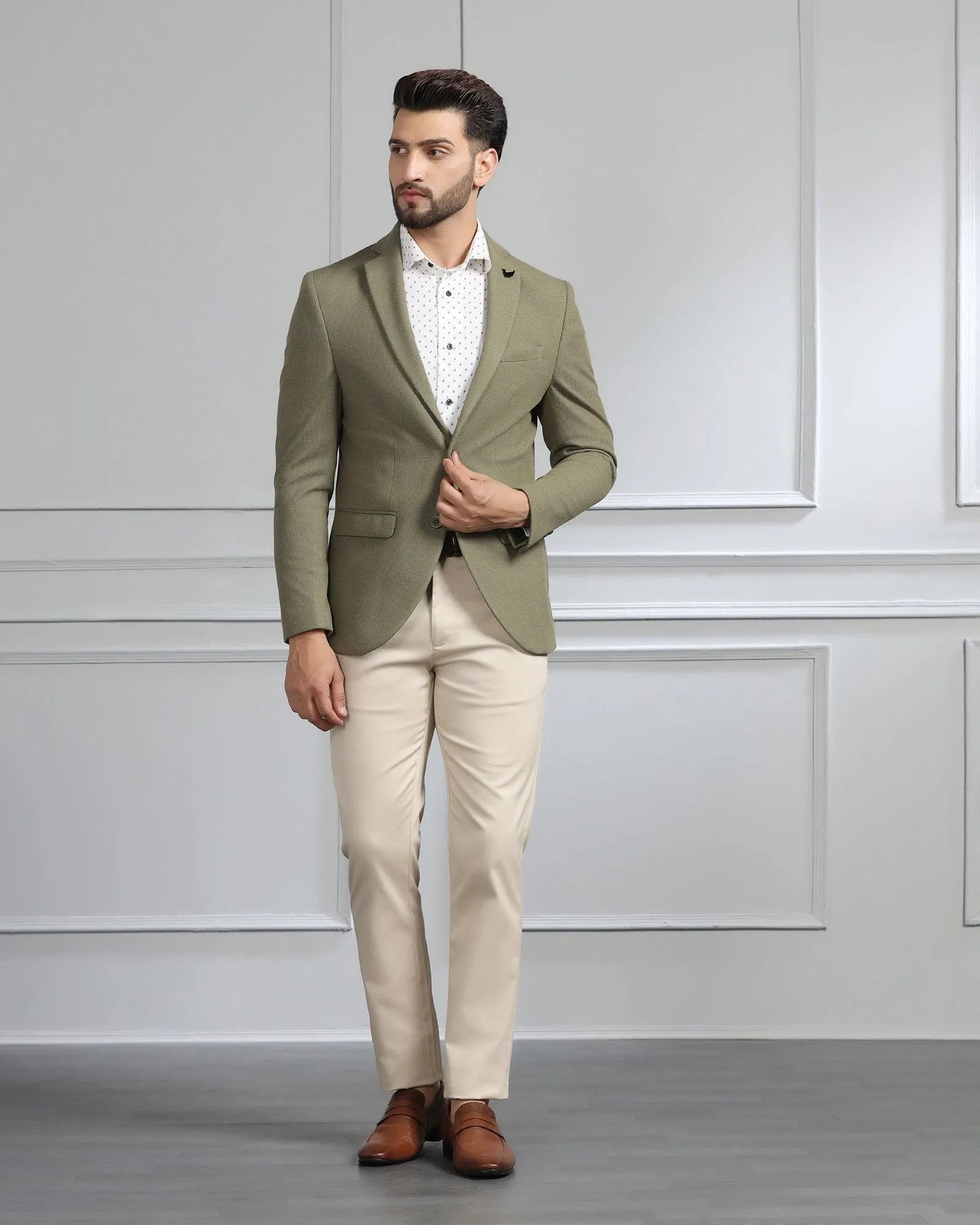 Casual Olive Textured Blazer - Remus