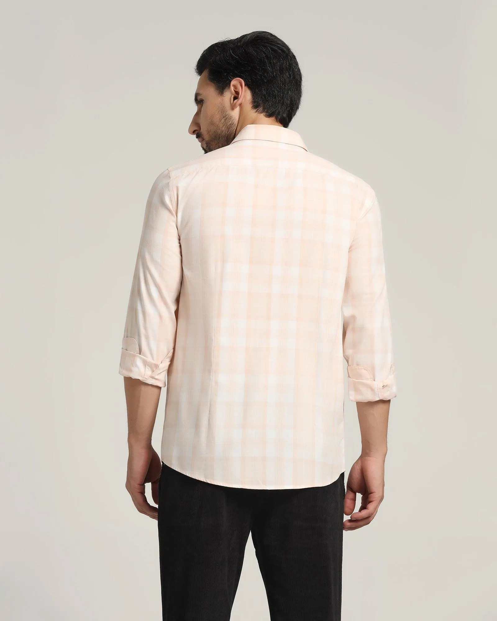 Casual Peach Check Shirt - Stone