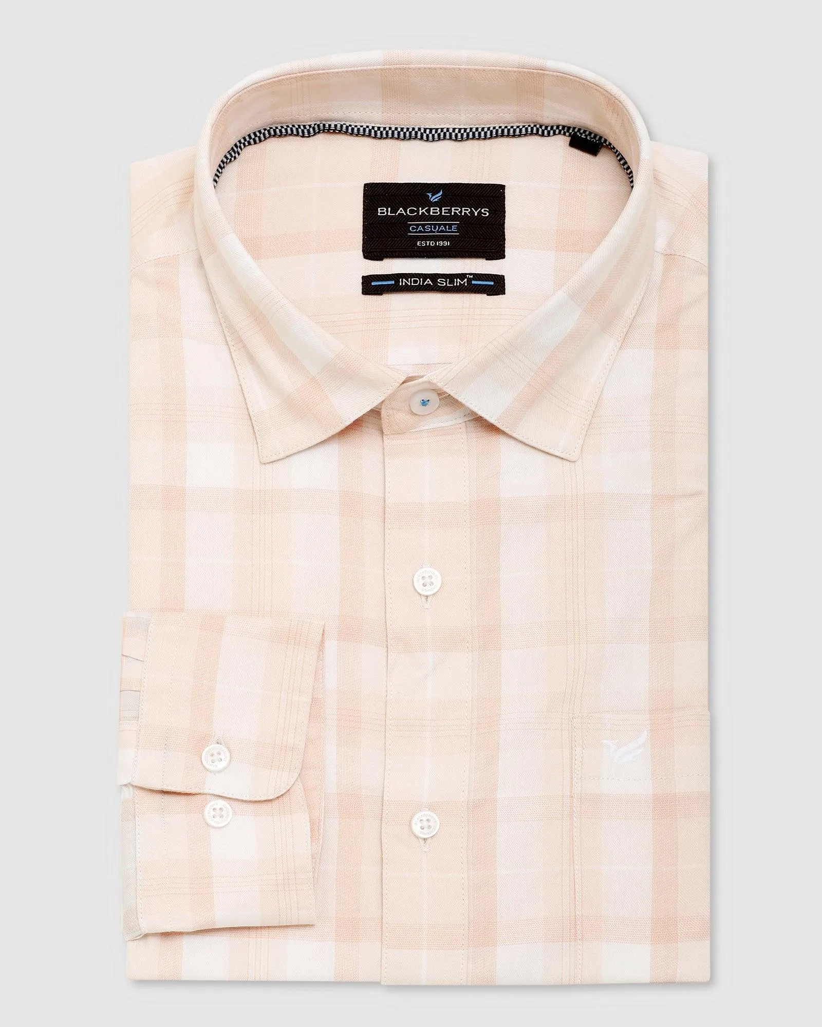 Casual Peach Check Shirt - Stone