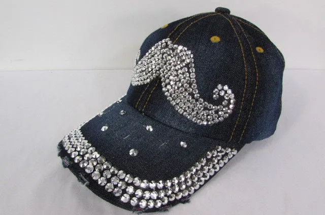 Denim Blue Baseball Cap Hat MUSTACHE Denim Women Men