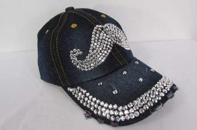 Denim Blue Baseball Cap Hat MUSTACHE Denim Women Men