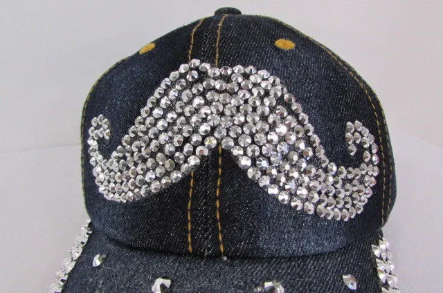 Denim Blue Baseball Cap Hat MUSTACHE Denim Women Men