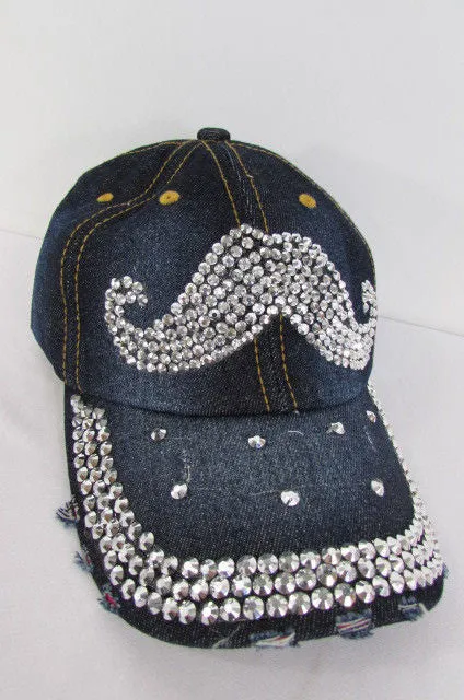 Denim Blue Baseball Cap Hat MUSTACHE Denim Women Men