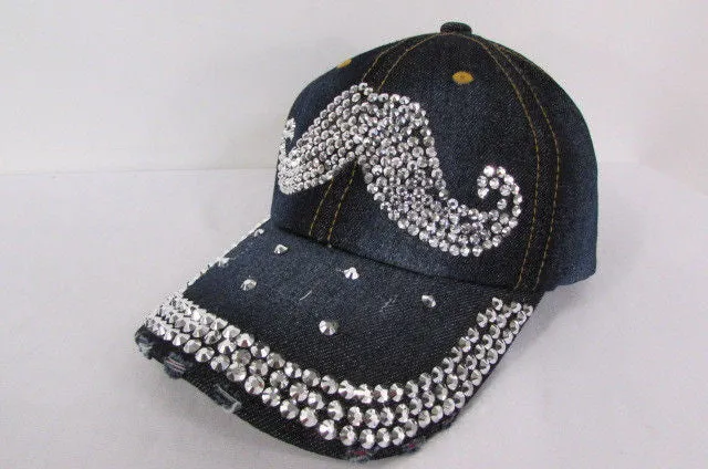 Denim Blue Baseball Cap Hat MUSTACHE Denim Women Men