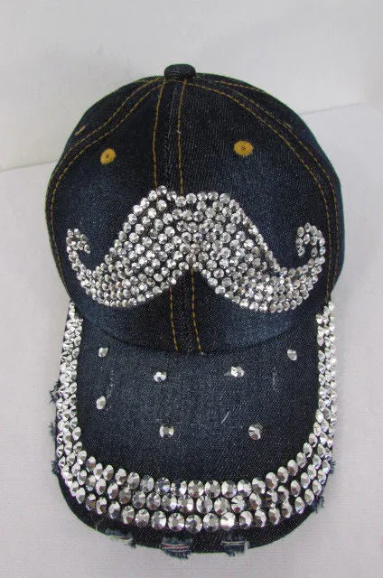 Denim Blue Baseball Cap Hat MUSTACHE Denim Women Men