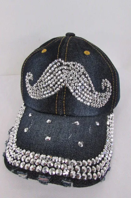 Denim Blue Baseball Cap Hat MUSTACHE Denim Women Men