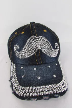 Denim Blue Baseball Cap Hat MUSTACHE Denim Women Men