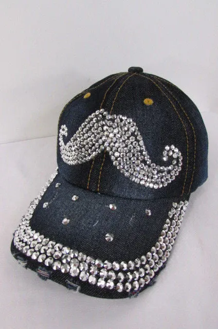 Denim Blue Baseball Cap Hat MUSTACHE Denim Women Men