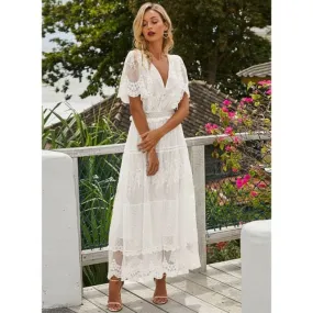 DressBetty - Hollow Out White Dress Sexy Women Long Lace Dress