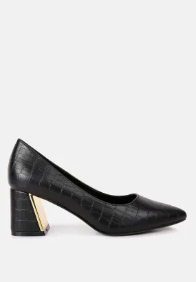 Emersyn Croc Block Heel Pump Shoes By Ruw