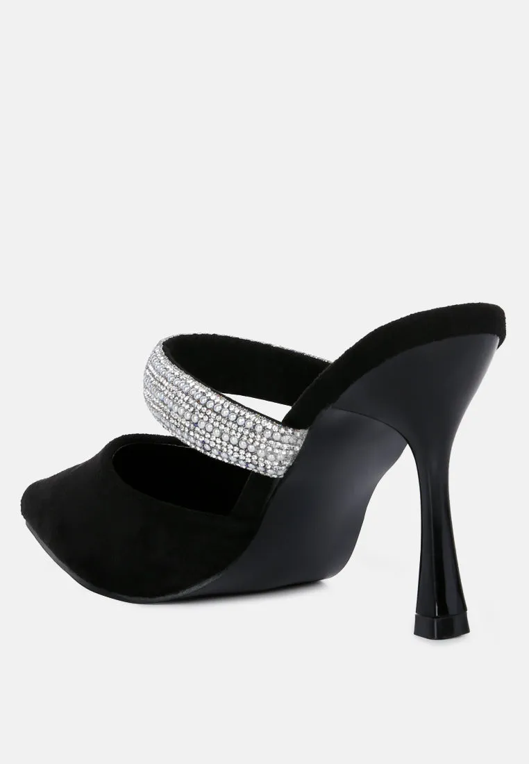 Fauci Diamante Strap Heeled Mules