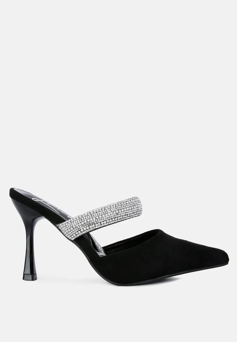 Fauci Diamante Strap Heeled Mules