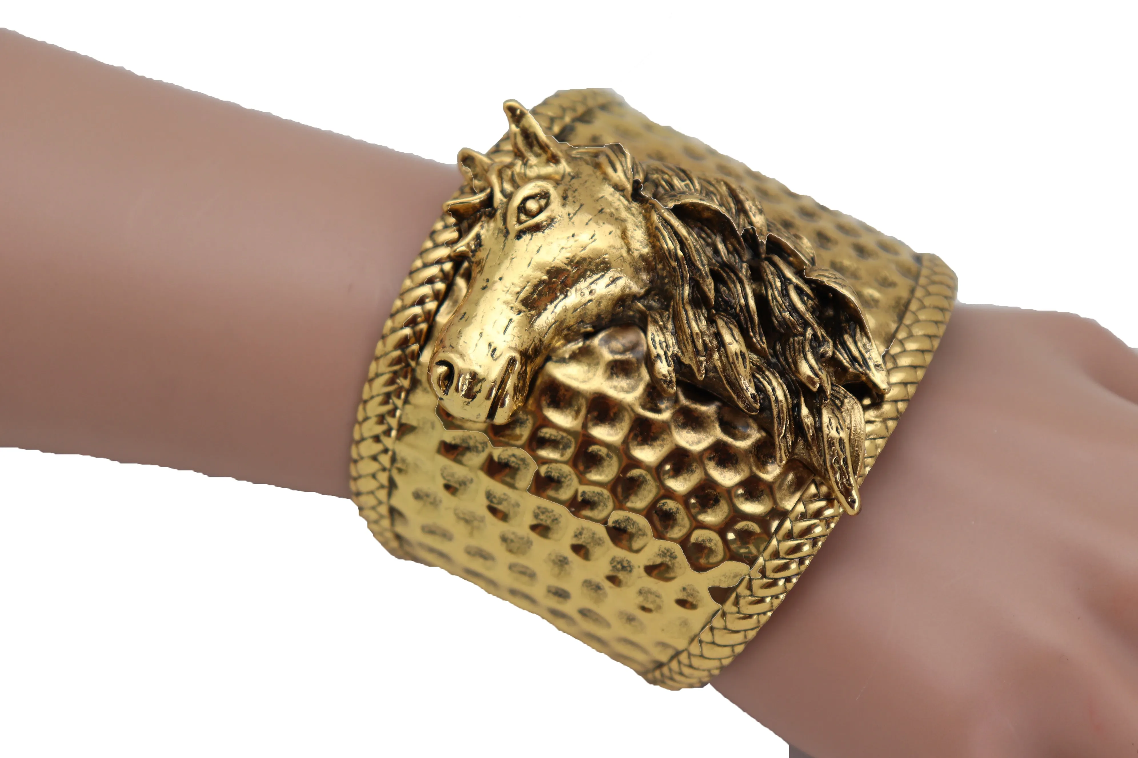 Gold Fashion Metal Wrist Cuff Bracelet Horse Head Animal Rodeo Jewelry Hot