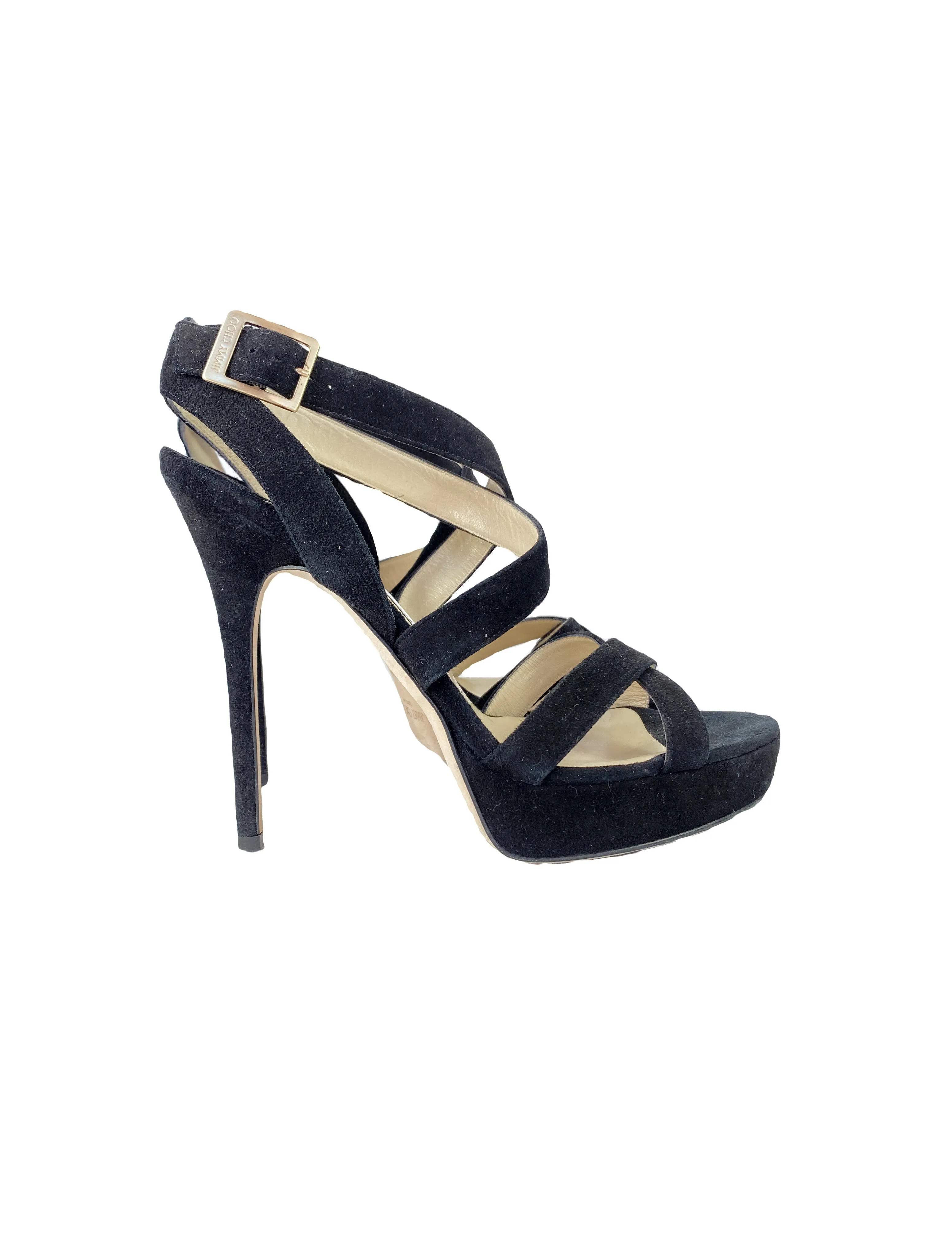 Jimmy Choo black suede strappy heels size 39