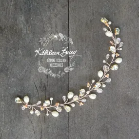 Kaylin Crystal pearl pin in hair vine, rose gold, gold or silver