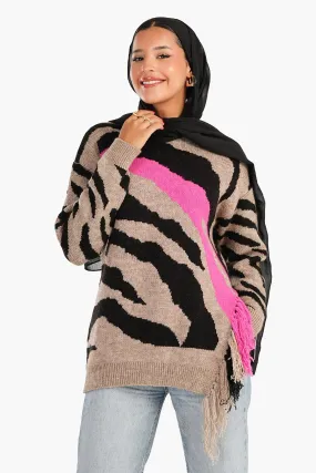 Knitted Pullover with Side Fringes