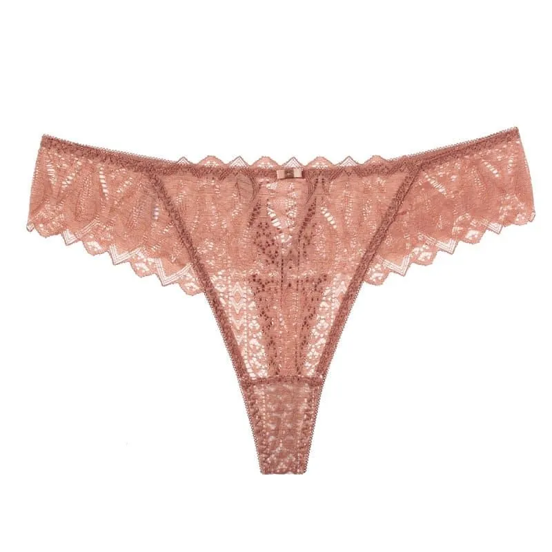 Lace Hollow Out Thong - Low-Waist, Polyester & Spandex, Breathable Comfort