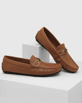 Leather Casual Tan Textured Loafer Shoes - Thread