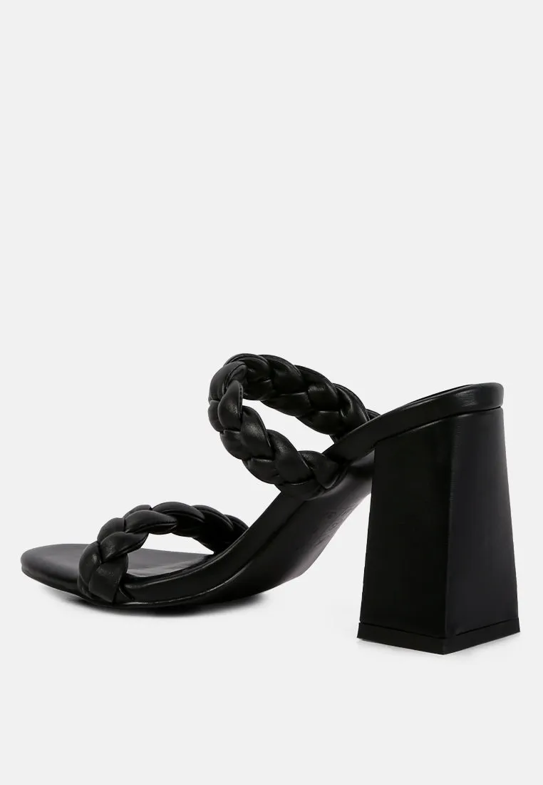 Mi Amor Braided Strap Triangular Block Heels Sandals