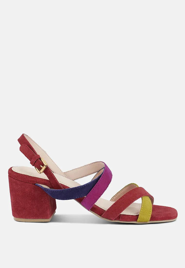 MON-LAPIN Red High Block Heel Leather Sandal