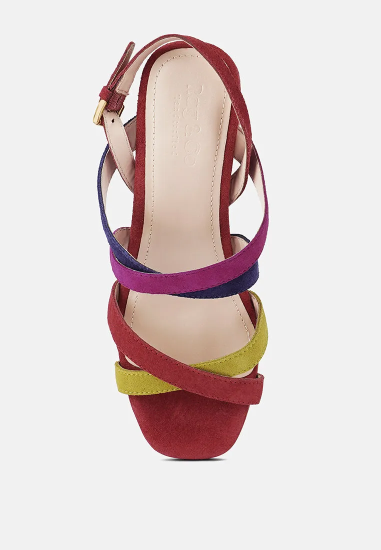 MON-LAPIN Red High Block Heel Leather Sandal