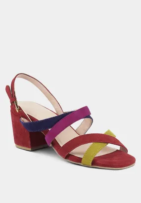 MON-LAPIN Red High Block Heel Leather Sandal