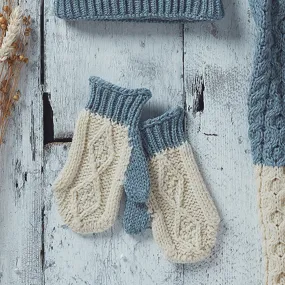 Natural & Blue Kids Wool Mitten Gloves