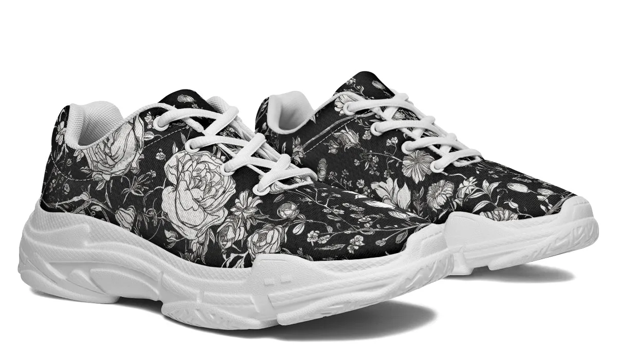 Noir Bouquet Chunky Sneakers - Light Breathable and Comfortable Sports Shoes with Platform Soles