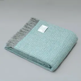 Pure New Wool Blanket in Aqua Blue and Grey