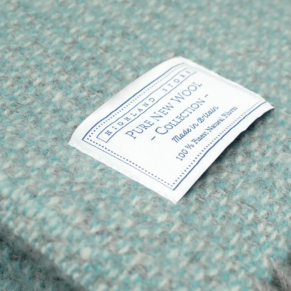 Pure New Wool Blanket in Aqua Blue and Grey