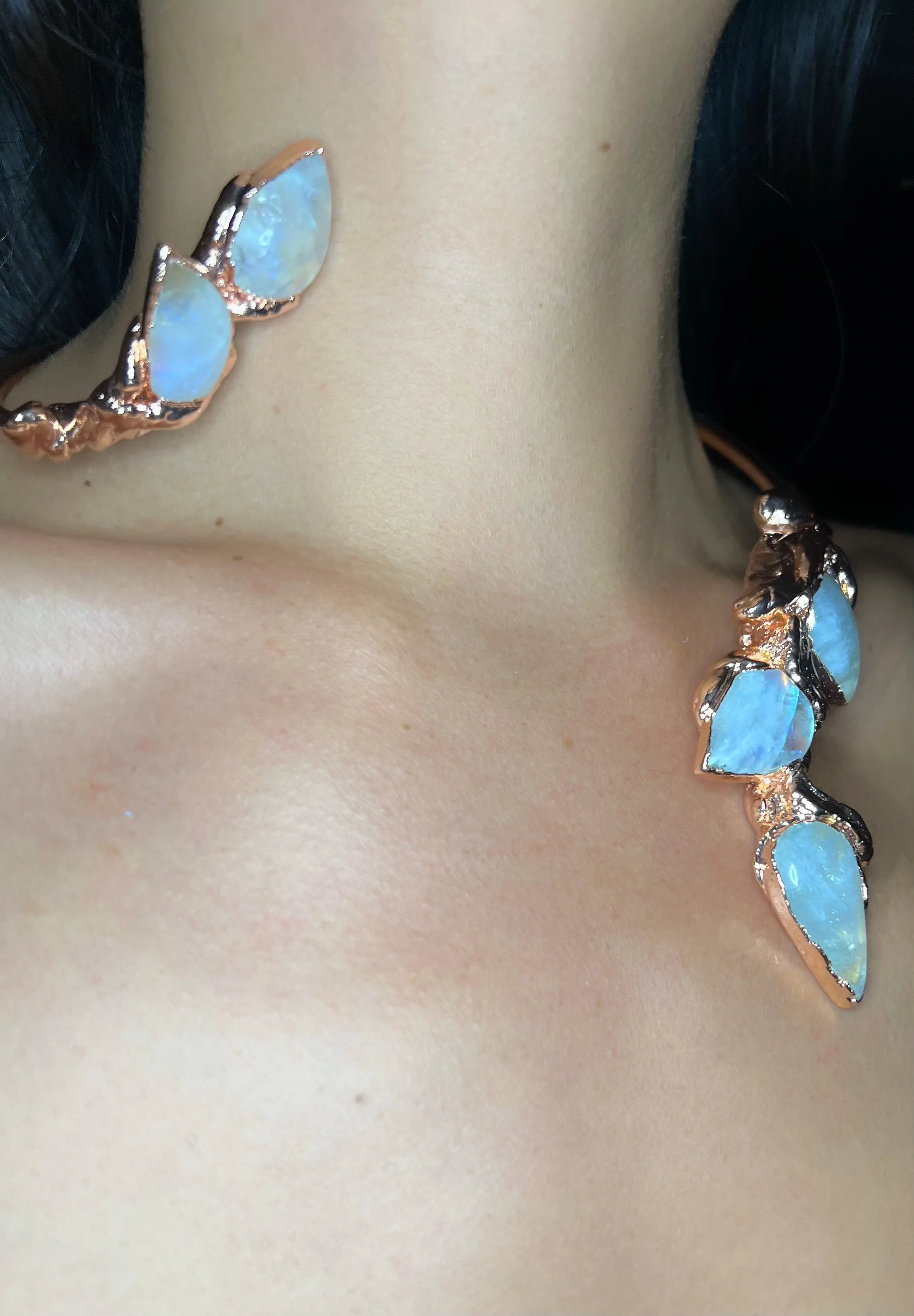 Rainbow MOONSTONE choker neck cuff