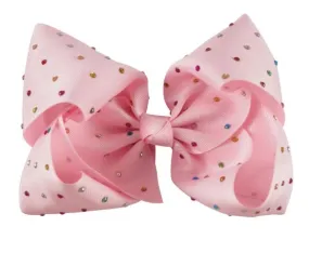 Rainbow Rhinestone Bow - Pink