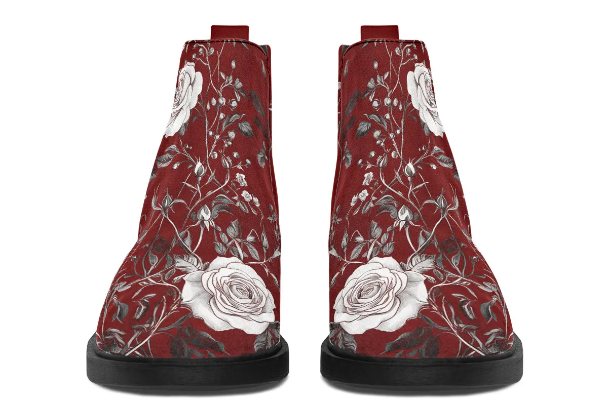 Red Rose Romance Chelsea Boots - Comfy Slip-On - Soft & Water-Resistant Micro-Suede Vegan Shoes