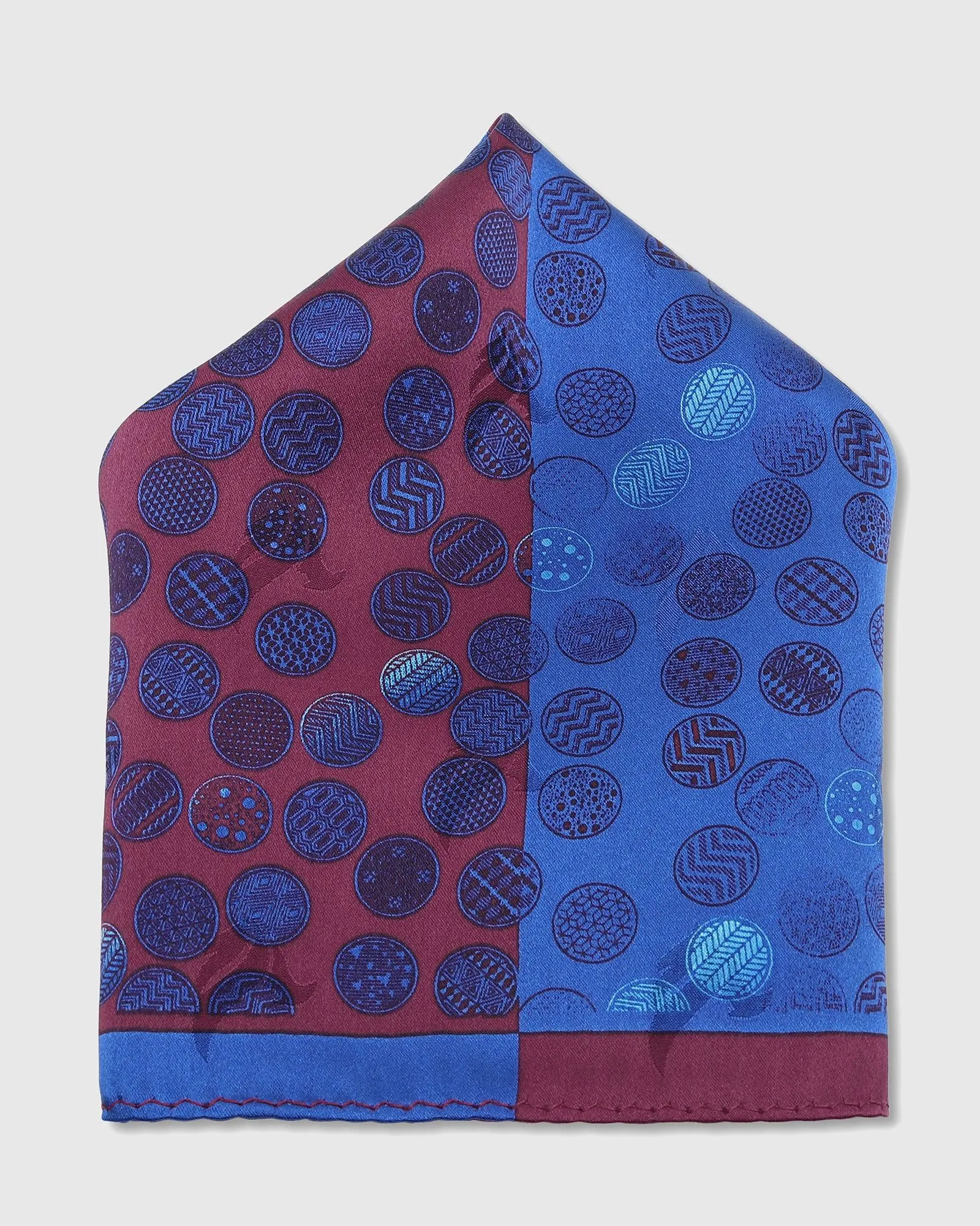 Silk Red & Navy Printed Pocket Square - Ted