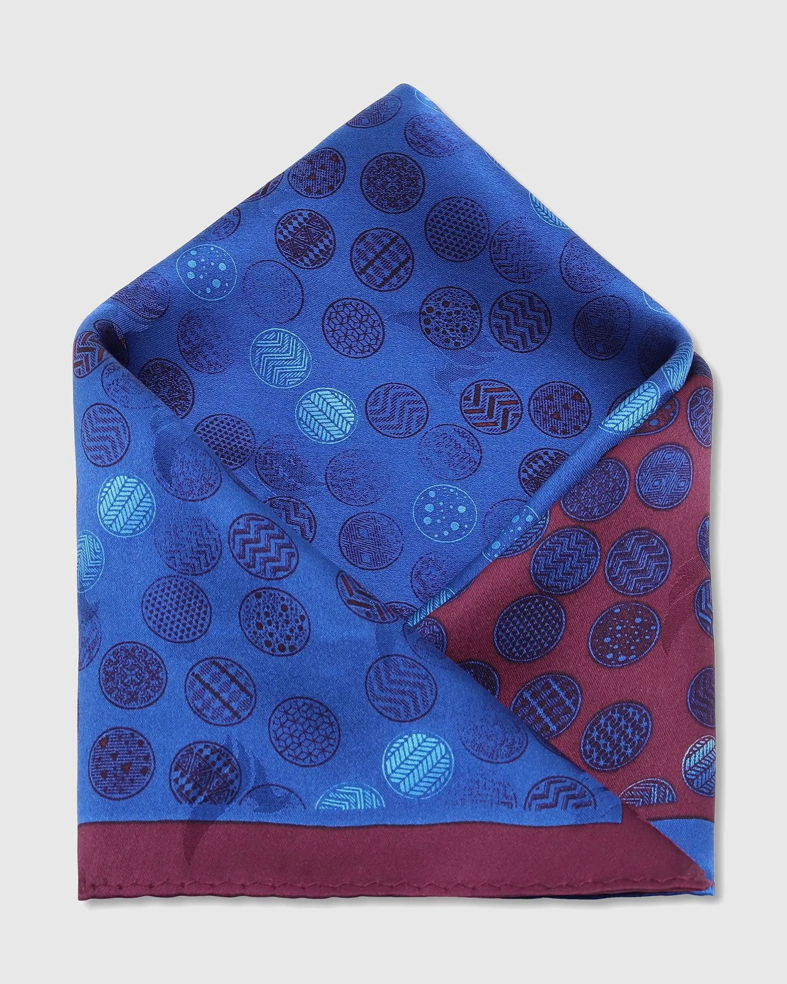 Silk Red & Navy Printed Pocket Square - Ted