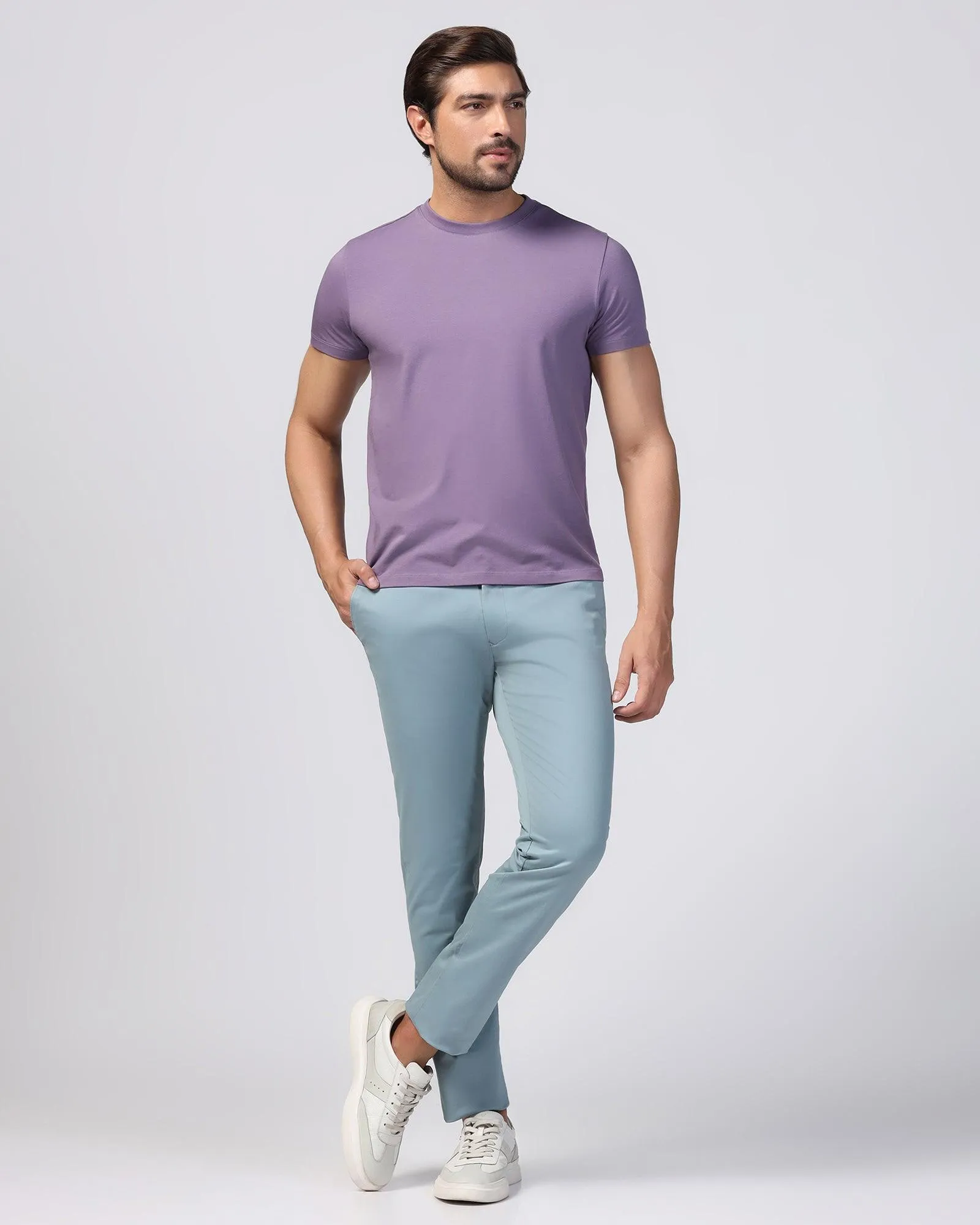 Slim Comfort B-95 Casual Blue Solid Khakis - Tron