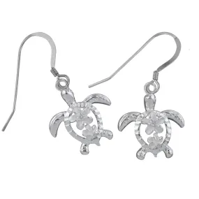 Sterling Silver Petroglyph Turtle Plumeria Dangle Earrings