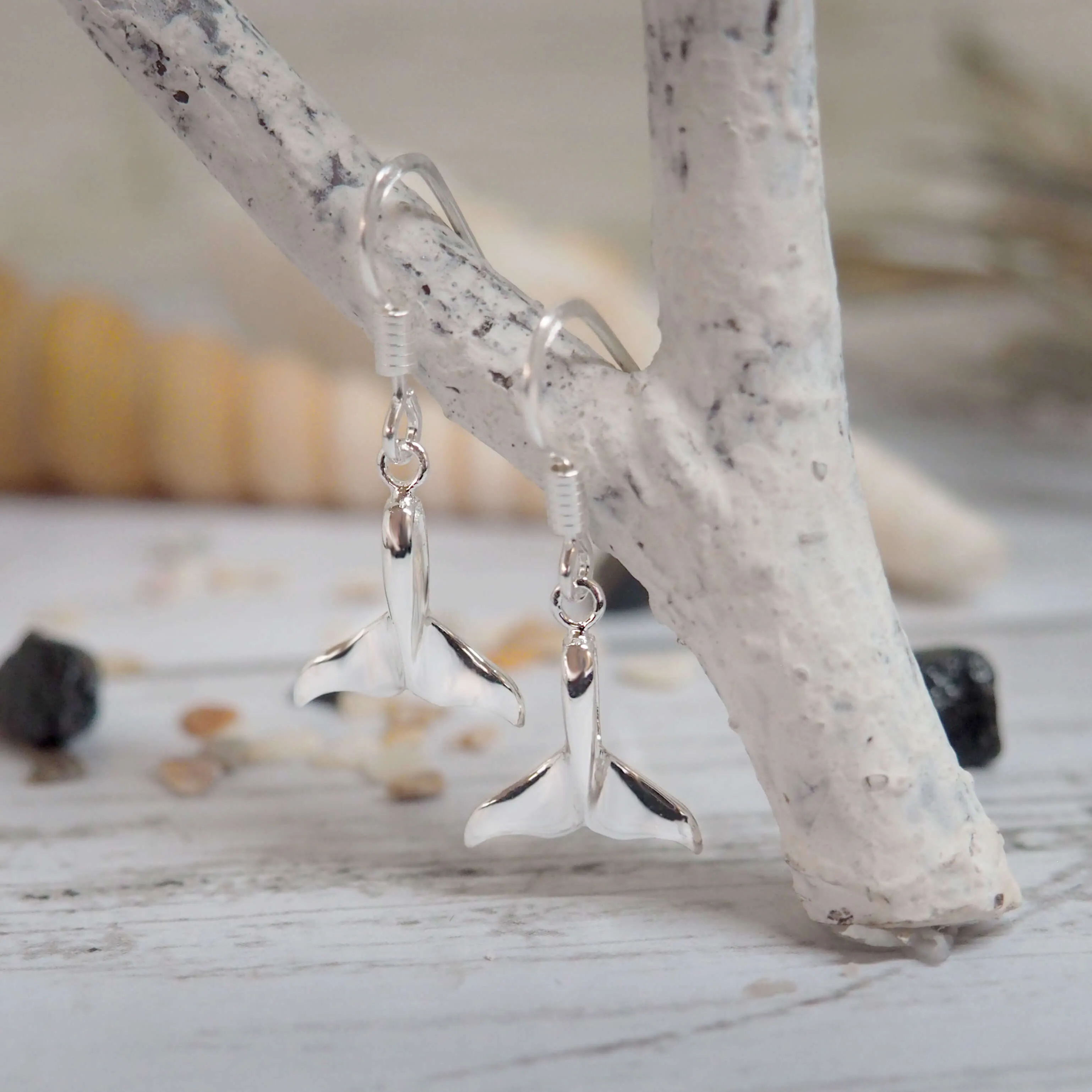 Sterling Silver Whale Tail Dangling Earrings