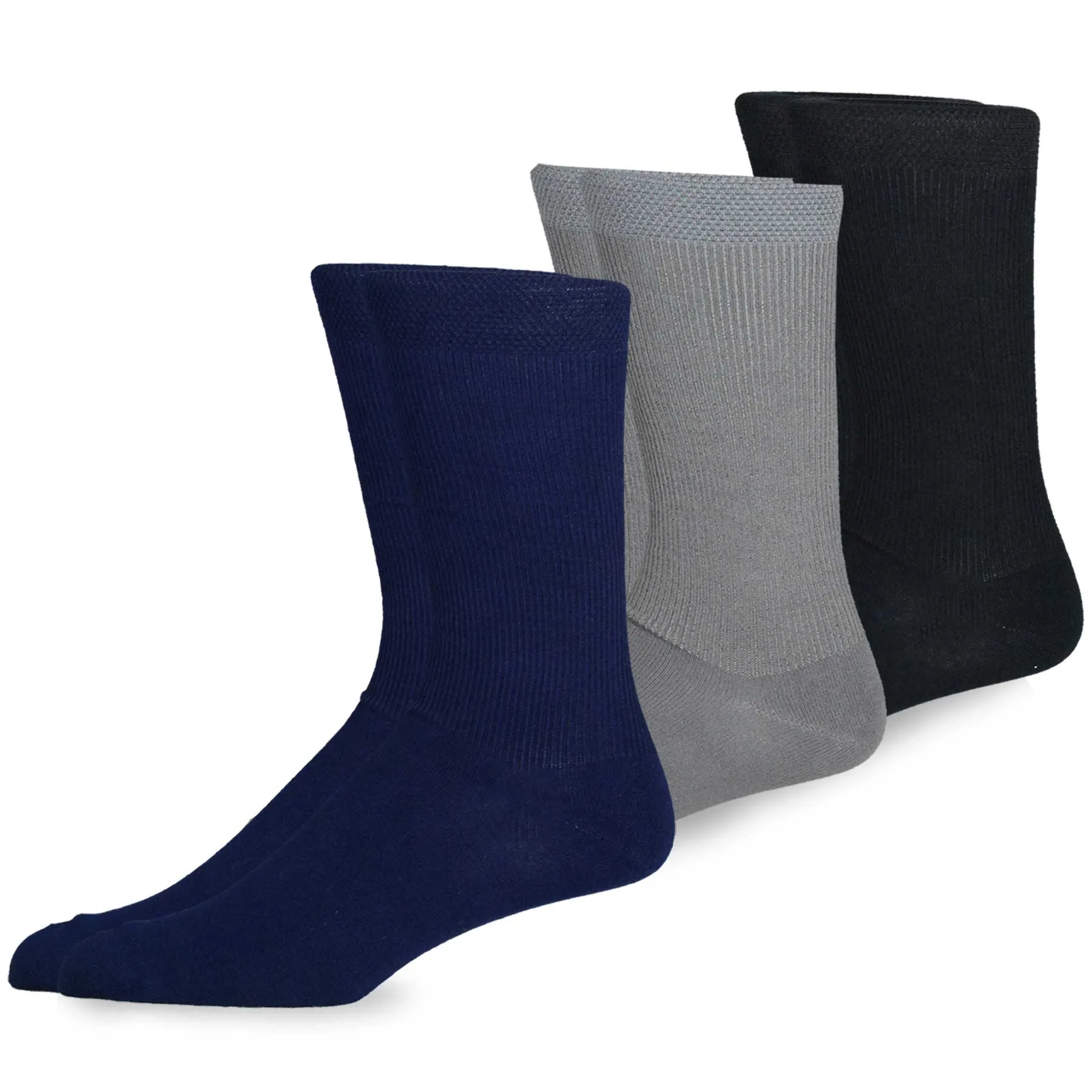 TeeHee Socks Men's Casual Bamboo Crew Black, Grey, Navy 3-Pack (50022)